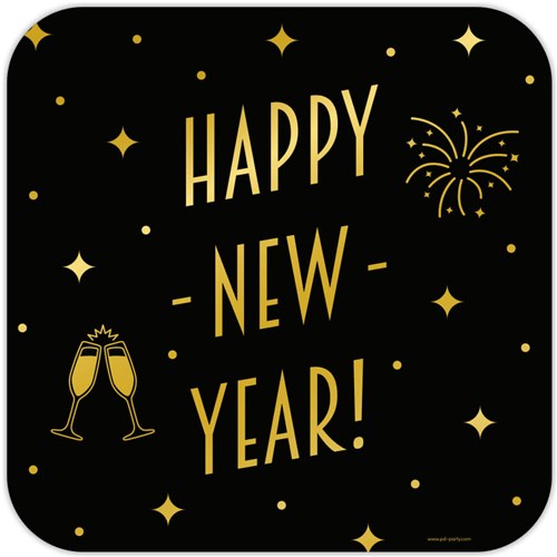 Huldeschild Classy Goud/Zwart Happy New Year (50cm)