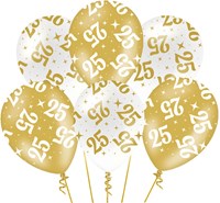 Ballonnen Fancy Party 25 Jaar Goud/Wit - 6st