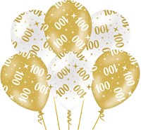 Ballonnen Fancy Party 100 Jaar Goud/Wit - 6st