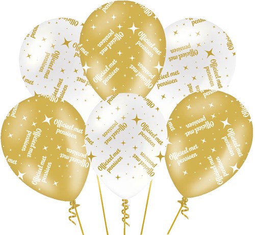 Fancy Ballonnen Pensioen Goud/Wit - 6st