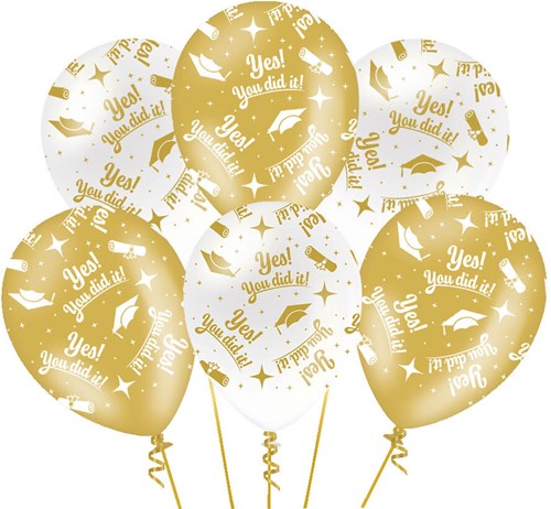 Fancy Ballonnen You Did It Goud/Wit - 6st