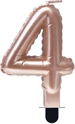 Taartkaarsje Nummer 4 'Folieballon' Rosé Goud