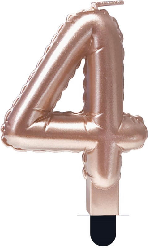 Taartkaarsje Nummer 4 'Folieballon' Rosé Goud