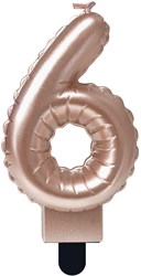 Taartkaarsje Nummer 6 'Folieballon' Rosé Goud