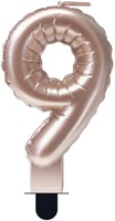 Taartkaarsje Nummer 9 'Folieballon' Rosé Goud