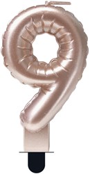Taartkaarsje Nummer 9 'Folieballon' Rosé Goud