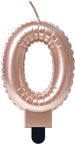Taartkaarsje Nummer 0 'Folieballon' Rosé Goud