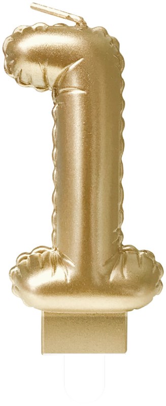 Taartkaarsje Nummer 1 'Folieballon' Goud