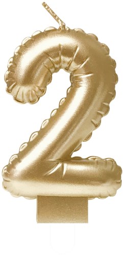 Taartkaarsje Nummer 2 'Folieballon' Goud