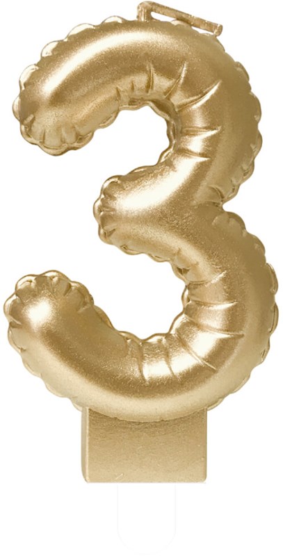 Taartkaarsje Nummer 3 'Folieballon' Goud