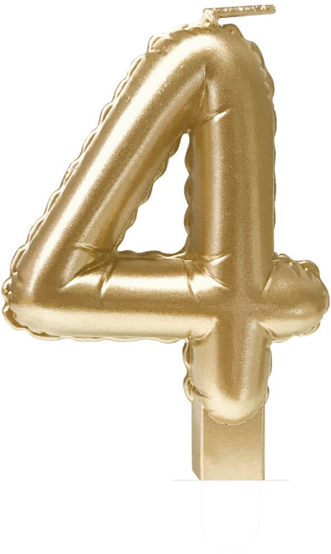 Taartkaarsje Nummer 4 'Folieballon' Goud