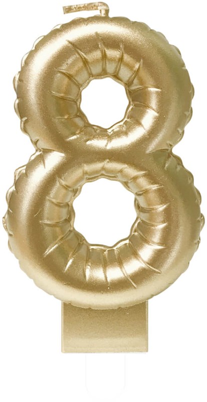 Taartkaarsje Nummer 8 'Folieballon' Goud