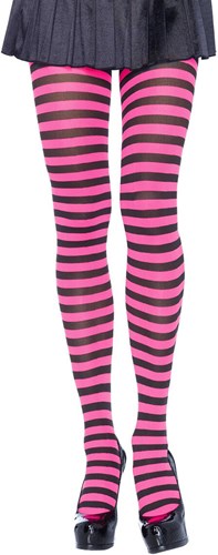 Gestreepte Panty Zwart-Neon Pink Luxe
