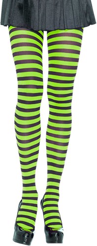 Gestreepte Panty Zwart-Limegroen Luxe