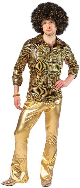Disco Blouse Heren Hologram Goud-Zwart