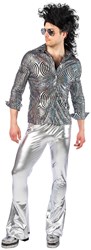 Disco Blouse Heren Hologram Zilver-Zwart