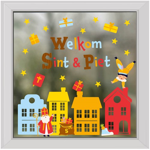 Raamstickers Welkom Sint & Piet - 30x21cm (voorbeeld)
