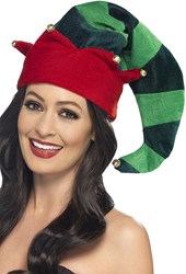 Elfenmuts Rood-Groen Luxe met Belletjes