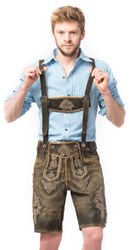Heren Lederhose Kort Retro Grijs (Wildleer)  