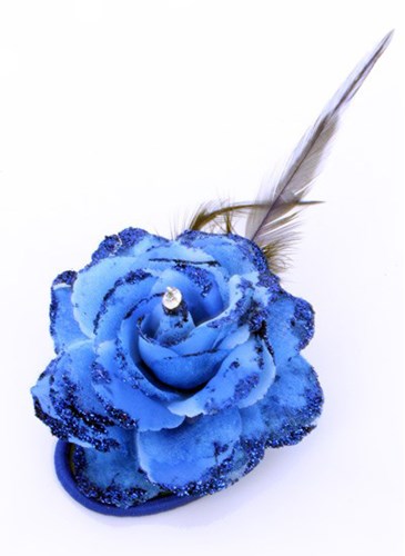 Bloem met Diamant op Speldje en Elastiek Blauw