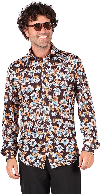 Heren Seventies Retro Blouse Hawaii Flowers