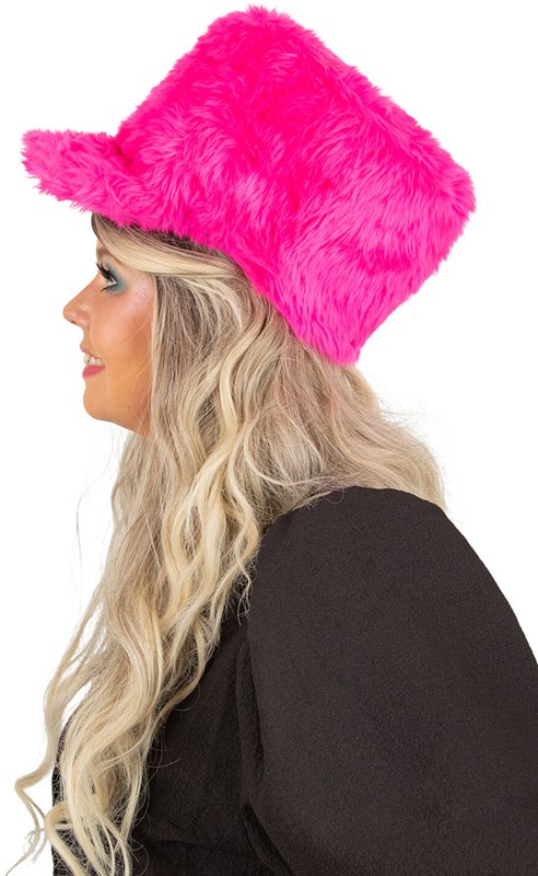 Fanfare Hoed Pluche Pink (zijkant)