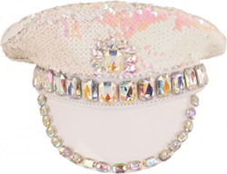 Kapiteinspet Pailletten Roze-Wit met Diamanten