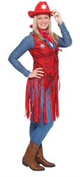 Dames Cowboy Vest Rood met Lange Franjes