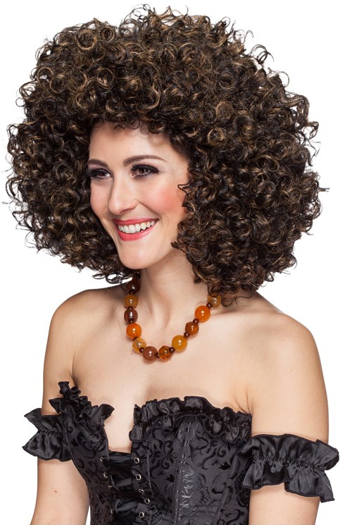 Disco Pruik Afro Bruin/Zwart-2