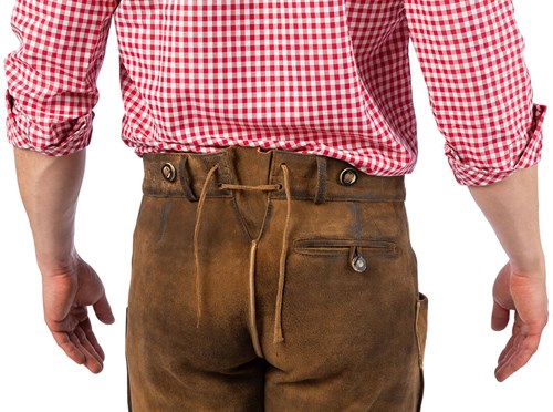 Geitenleer Lederhose Antiek Olijf met Riem (detail)
