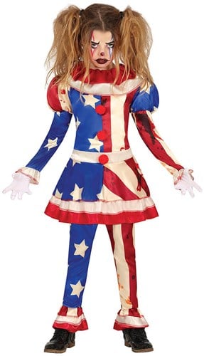 Kostuum Halloween Clown Patriot Meisje