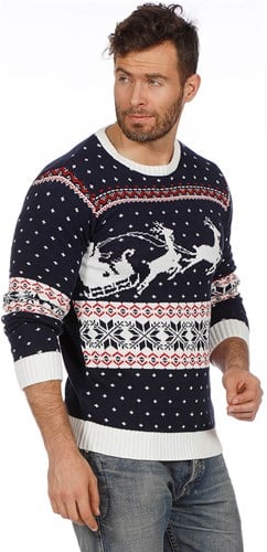 Kersttrui Blauw Arreslee met Rendieren