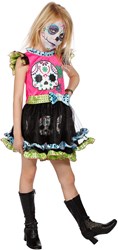 Meisjesjurk Day of the Dead Pink/Zwart