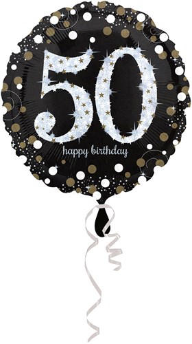 Folieballon 50 Jaar Luxe Zwart/Goud (45cm)