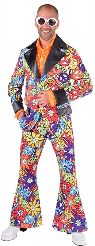 Heren Disco Kostuum Seventies Smiley Peace