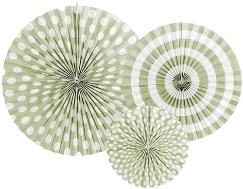 Decoratie Waaiers Groen/Wit (3st)