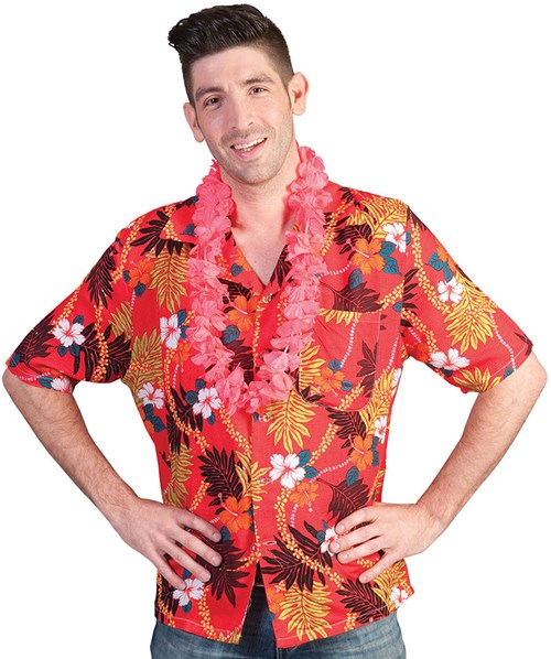 Hawaii Blouse Red Flowers & Leaves