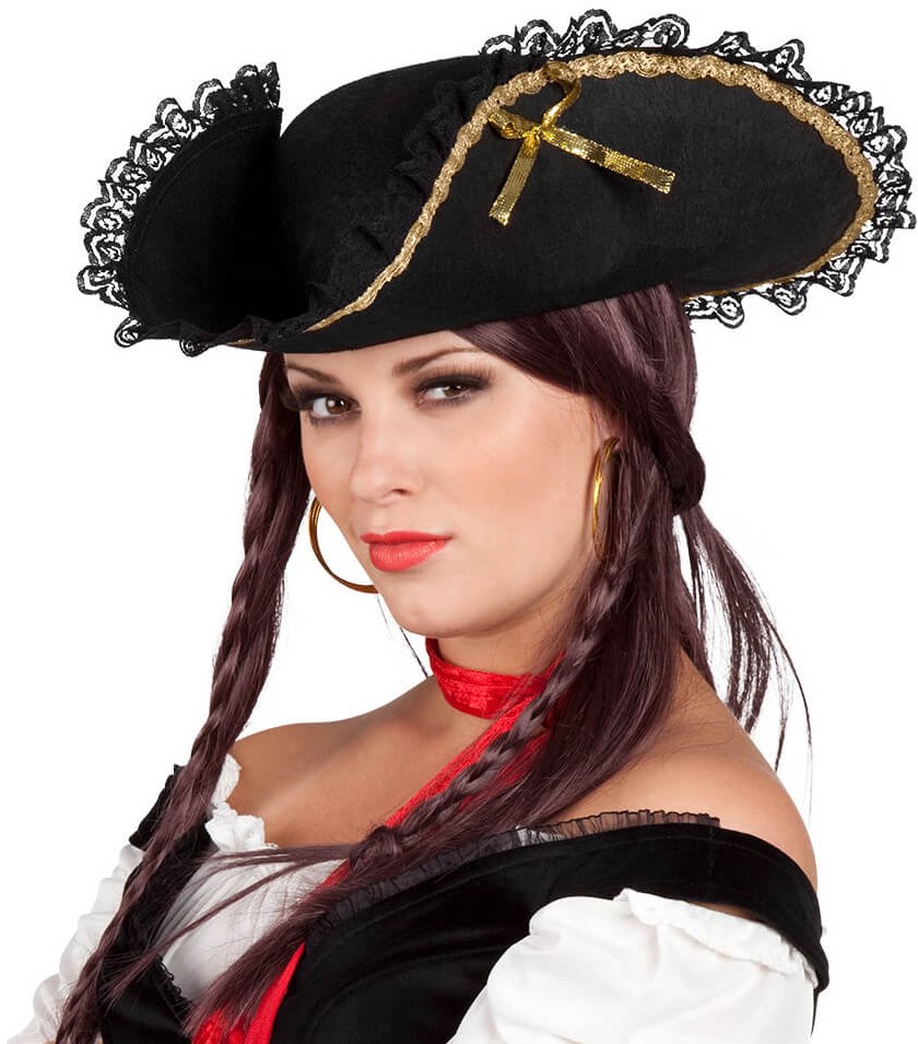 Piratenhoed Driesteek - Piraten Hoed - Dames En Heren - Een Stuk - One Size - Rood