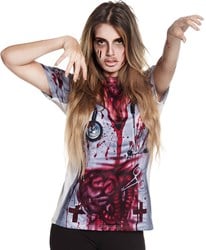 Dames T-shirt Horror Nurse (Fotorealistisch)