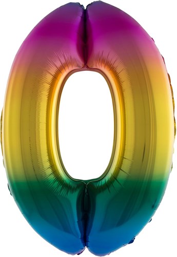 Folieballon Cijfer 0 Regenboog 100cm