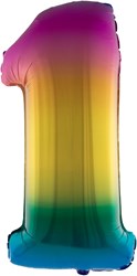 Folieballon Cijfer 1 Regenboog 100cm