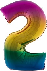 Folieballon Cijfer 2 Regenboog 100cm