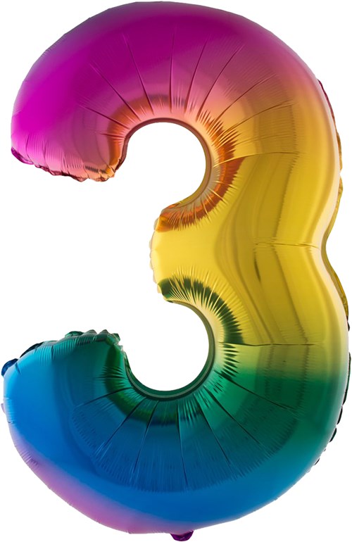 Folieballon Cijfer 3 Regenboog 100cm
