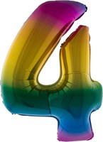 Folieballon Cijfer 4 Regenboog 100cm