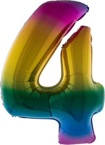 Folieballon Cijfer 4 Regenboog 100cm