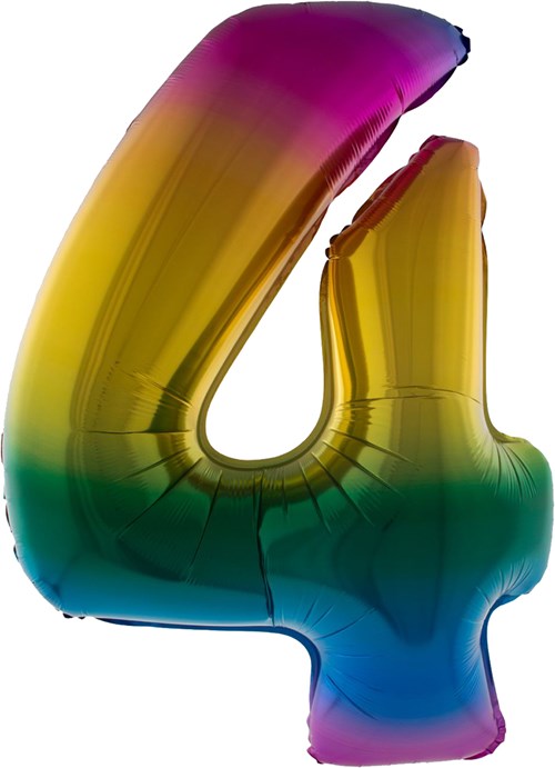 Folieballon Cijfer 4 Regenboog 100cm
