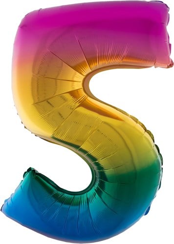 Folieballon Cijfer 5 Regenboog 100cm