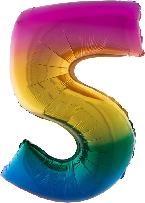 Folieballon Cijfer 5 Regenboog 100cm