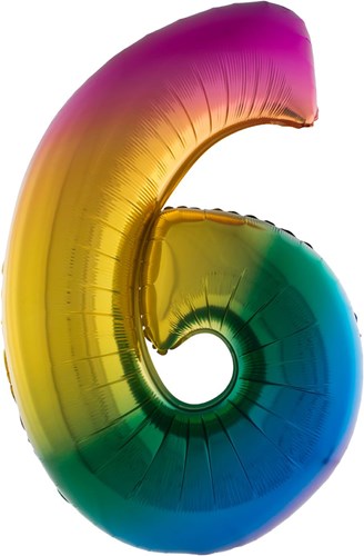 Folieballon Cijfer 6 Regenboog 100cm
