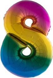 Folieballon Cijfer 8 Regenboog 100cm